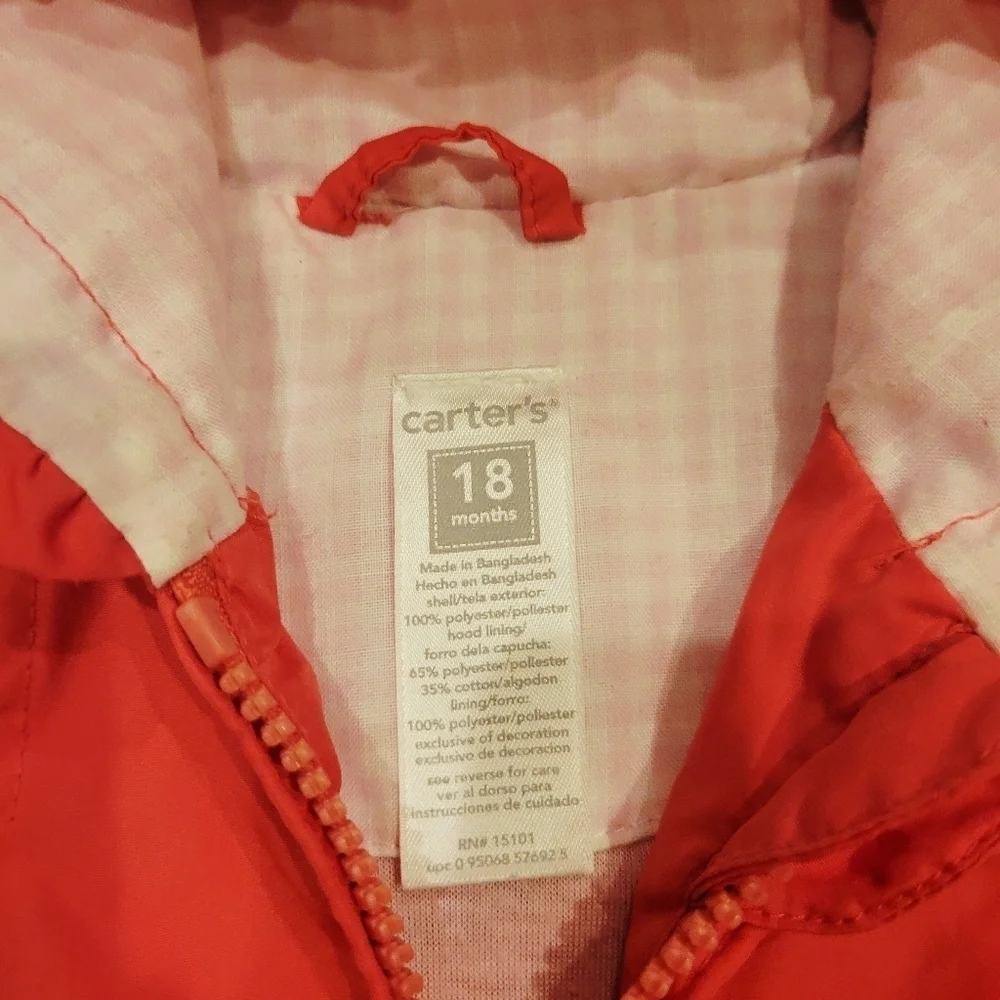 Carter's Pink Hooded Jacket with Butterfly Pockets Size 18 Months